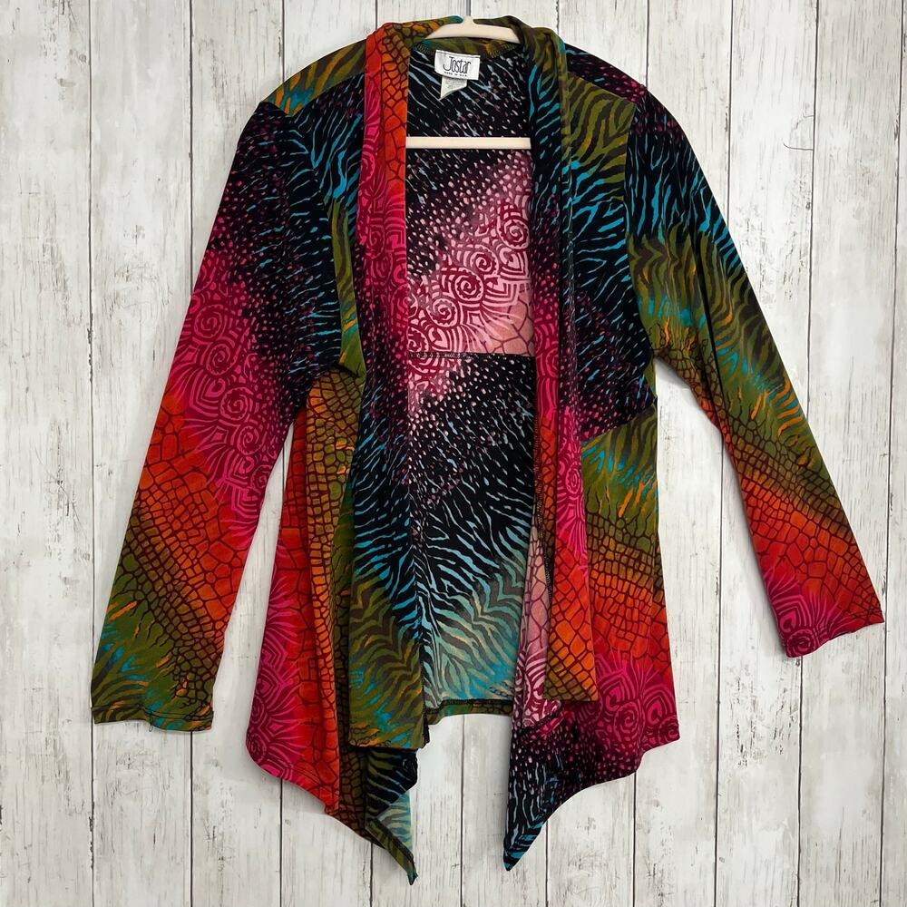 Jostar Slinky Knit Bolero Mid-Cut Long Sleeve Jacket Abstract Print Cardigan USA
